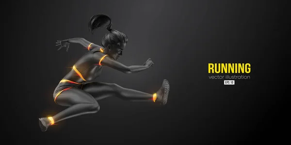 黒を背景にランニングアスリートの抽象的なシルエット ランナーの女性はスプリントやマラソンを走っています ベクターイラスト — ストックベクタ
