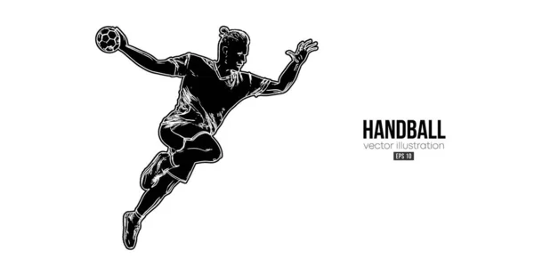 Abstract Silhouet Van Een Handbalspeler Witte Achtergrond Handbalspeler Gooit Bal — Stockvector