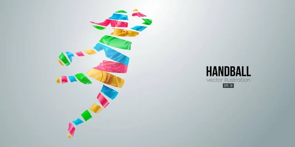 Beyaz arka planda bir hentbolcunun soyut silüeti. Hentbolcu kadın topu atıyor. Vektör illüstrasyonu