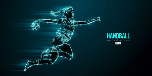 Silhouette Abstraite Joueur Handball Sur Fond Bleu Joueuse Handball Lance — Image vectorielle