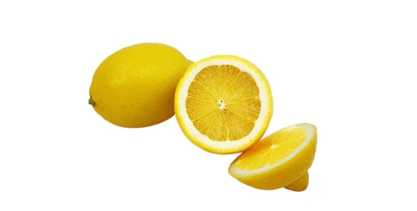 Hele Citron Skåret Hvid Baggrund - Stock-foto