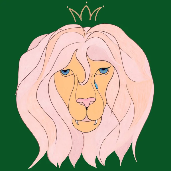 Pearl Lion Big Mane Tear Dark Green Background — стоковое фото