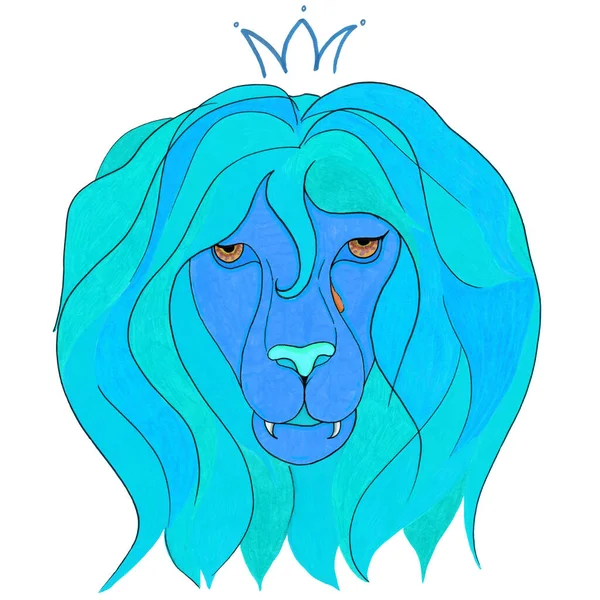 Turquoise Lion Big Mane Tear White Background — Stock Photo, Image