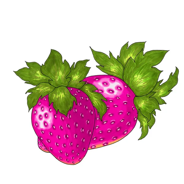 Zwei Rosa Erdbeeren Auf Weißem Hintergrund — Stockfoto