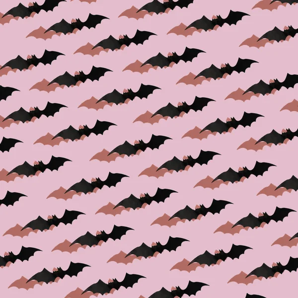 Zwarte Vleermuizen Met Schaduw Een Roze Achtergrond Patroon Concept Halloween — Stockfoto