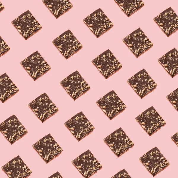 Chocolate Cookies Pattern Soft Pink Background Holidays Winter Valentine Concept — Stock Fotó