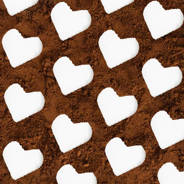 Bílé Srdce Hnědé Měkké Kávy Zemité Pozadí Koncepce Valentýna Vzorec — Stock fotografie