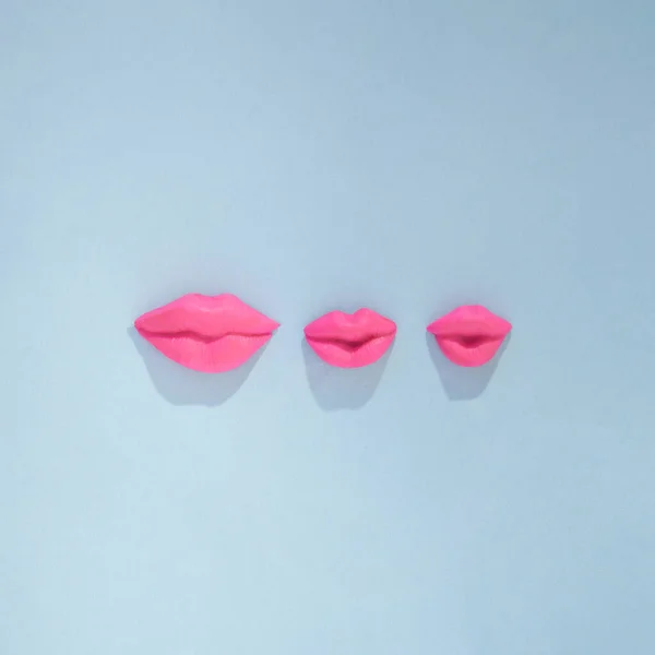 Kisses Pink Shadows Row Making Interesting Concept Design Love Aesthetic — Stock Photo, Image