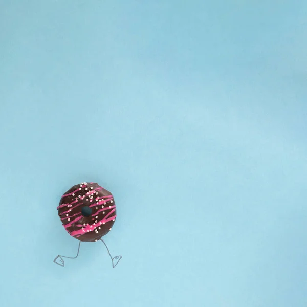 Doughnut Chocolate Pink White Decoration Legs Running Fun Food Flat — Stock Photo, Image