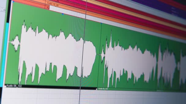 Detailní Záběr Obrazovky Zobrazující Záznam Zvukového Průběhu Nahrávání Softwarového Pohledu — Stock video