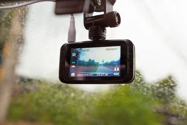 Автомобільна Камера Встановлена Передньому Склі Записує Рух Попереду Разі Надзвичайної — стокове фото