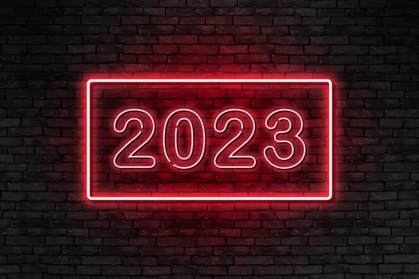 Neon Tarzı 2023 Yılınız Kutlu Olsun Parlak Kırmızı Neon Işareti — Stok fotoğraf