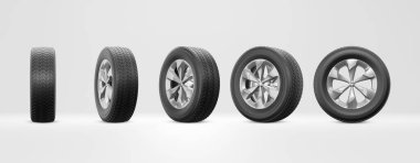 Set of Car tires on a white background. 3D illustration. with clipping path