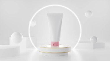 Cosmetic product mock up on luxury podium, Cosmetics product as beauty brand design. 3D illustration