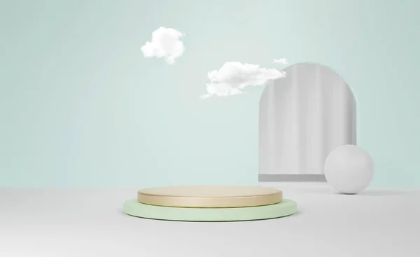 Abstract Minimal Scene Cylinder Podium Green Pastel Background Podium Stage — Fotografia de Stock