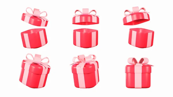 Illustration Red Gift Boxes Sets Open Closed Isolated Light Background — Stock Photo, Image