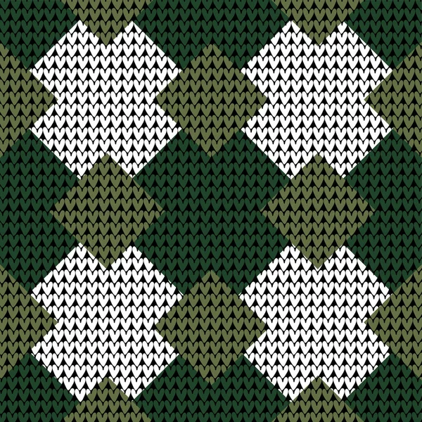 Dzierganie Drutach Zielony Tło Zima Fiński Wzór Sweter Ozdoba — Wektor stockowy