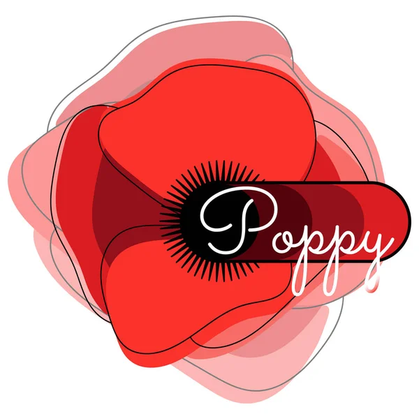 Fleur Pavot Rouge Logo Noir Signe Texte Fleur Fleur — Image vectorielle