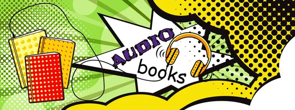 Libros Leer Audiolibro Pop Brillante Arte Cartel Bookcrossing Cómics Letrero — Archivo Imágenes Vectoriales
