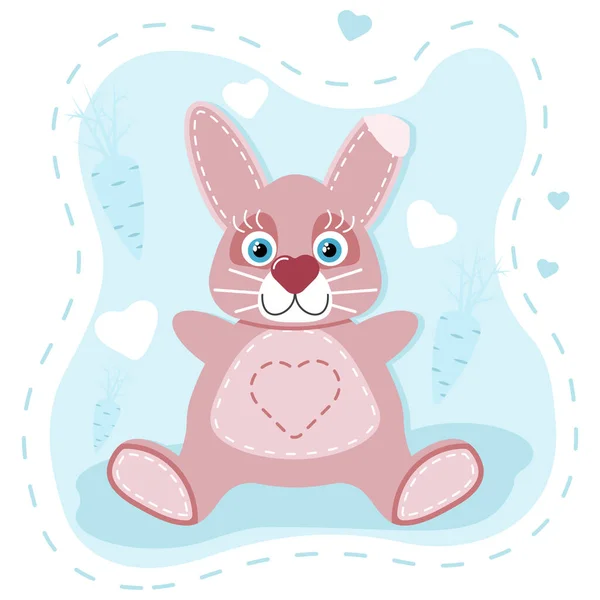 Rabbit Hare Pink Toy Love Heart Children Kids Blue Background — ストックベクタ