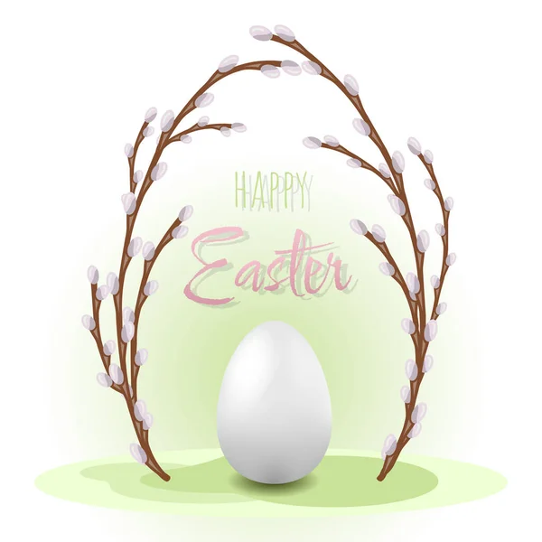 Easter Egg Willow Sign Text Lettwring Green Background Holiday — Stock Vector