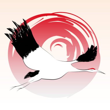 Turna kuşu güneşi minimalizm siyah beyaz arka plan Japon sanatı