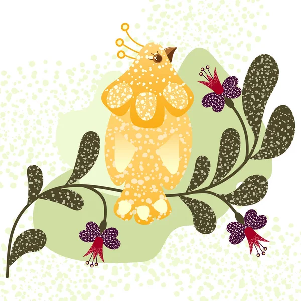 Милі Пташині Квіти Зелено Жовті Художні Каракулі Муха Крила — стоковий вектор