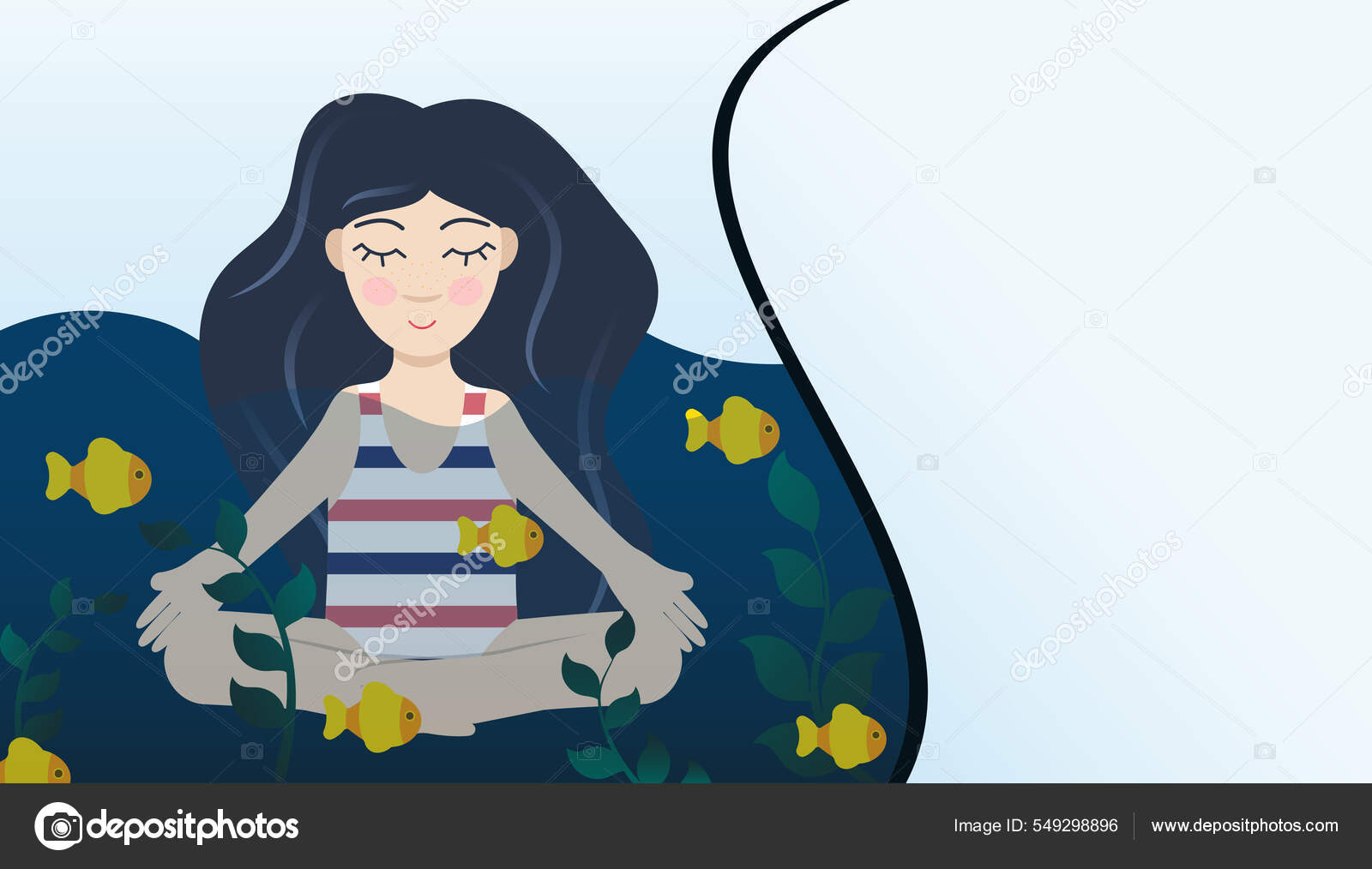 Girl Swimsuit Water Wave Swimming River Fish Woman Summer Sea Stock