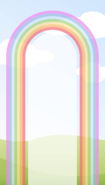 gökkuşağı mavi gökyüzü bulutları arkaplan boş dikey pankart posteri