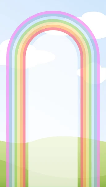 Arco Iris Cielo Azul Nubes Fondo Vacío Cartel Tarjeta Bandera — Vector de stock