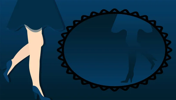 Femmes Jambes Fille Costume Mode Beauté Beau Texte Cadre Bleu — Image vectorielle