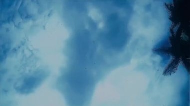 Genç sporcu mavi bir günde yüzme alıştırması yapıyor.