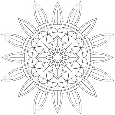 Mandala Vektörü Yaprak Renklendirme Sanatı Basit Grafik Çiçek Doğulu Klasik Resim İslami Hint Mistik Dini Ahlakı Nilüfer Yazdırma Kumaşı Tekstil Sembolü Tekstil Sembolü 