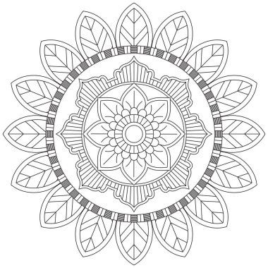 Mandala Vektörü Yaprak Renklendirme Sanatı Basit Grafik Çiçek Doğulu Klasik Resim İslami Hint Mistik Dini Ahlakı Nilüfer Yazdırma Kumaşı Tekstil Sembolü Tekstil Sembolü 