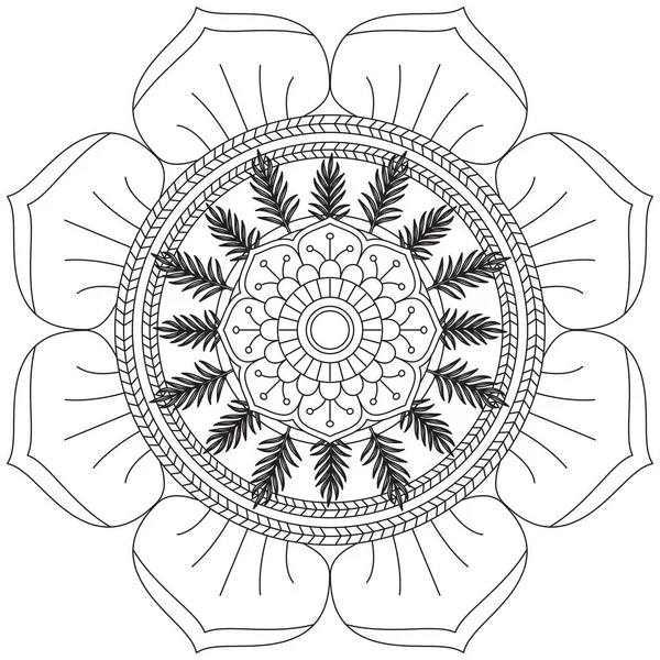 Mandala Vektor Blatt Blume Färbung Kunst Einfache Grafik Floral Orientalische — Stockvektor