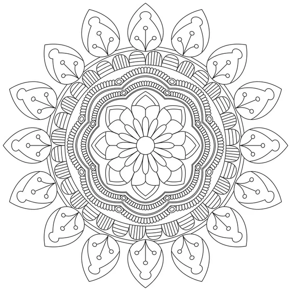 Mandala Vektor Blatt Blume Färbung Kunst Einfache Grafik Floral Orientalische — Stockvektor