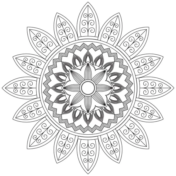 Mandala Vector Hoja Flor Colorear Arte Gráfico Simple Floral Oriental — Archivo Imágenes Vectoriales