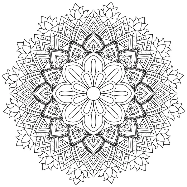 Mandala Vektor Blomma Färg Konst Enkel Grafik Blomma Orientalisk Kontur — Stock vektor