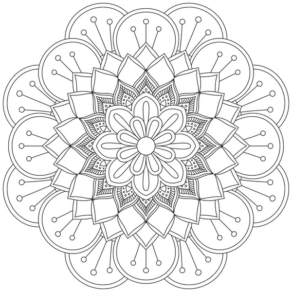 Mandala Vector Leaf Flower Coloring Art Simple Graphic Floral Oriental — 스톡 벡터