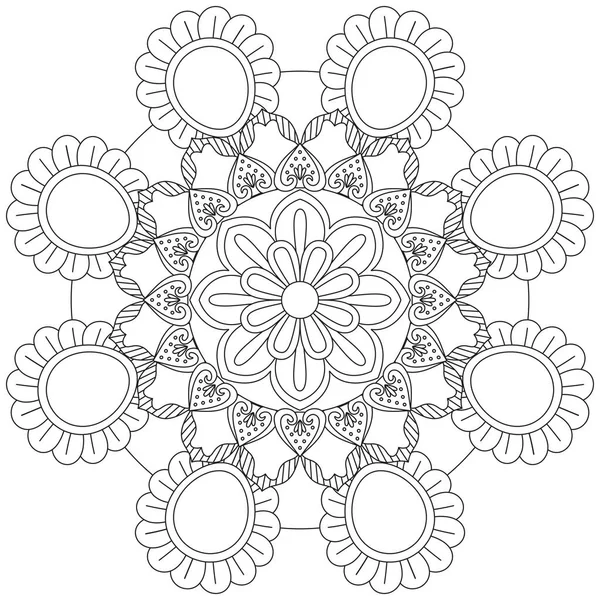 Mandala Wektor Liść Kwiat Kolorowanki Sztuka Prosta Grafika Kwiatowy Orientalny — Wektor stockowy