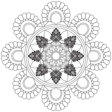 Mandala Vektörü Yaprak Renklendirme Sanatı Basit Grafik Çiçek Doğulu Klasik Resim İslami Hint Mistik Dini Ahlakı Nilüfer Yazdırma Kumaşı Tekstil Sembolü Tekstil Sembolü 