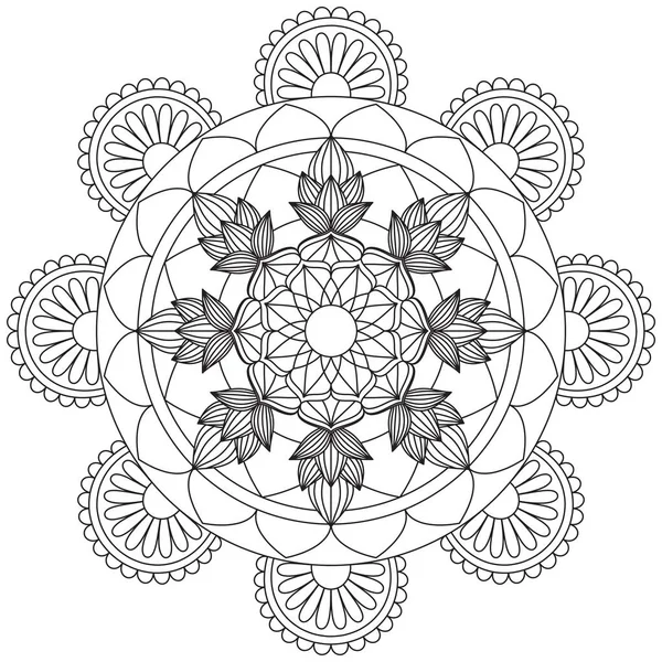 Mandala Vector Hoja Flor Colorear Arte Gráfico Simple Floral Oriental — Vector de stock