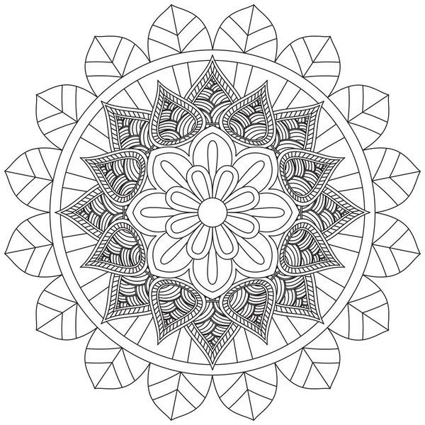 Mandala Vector Leaf Flower Coloring Art Simple Graphic Floral Oriental — Image vectorielle