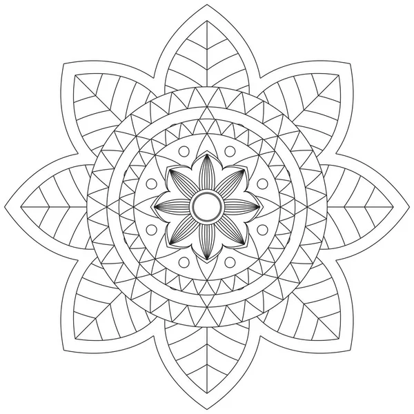 Mandala Vector Folha Flor Coloração Arte Simples Gráfico Floral Oriental — Vetor de Stock