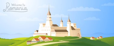 Yeşil tepedeki güzel eski ortaçağ Romanya kalesi.