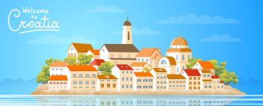 Hırvatistan 'da renkli bir şehir. Eski şehrin mimarisi yatay pankartta.