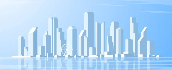 Vista Ciudad Mañana Metrópolis Con Rascacielos Ilustración Horizontal — Vector de stock