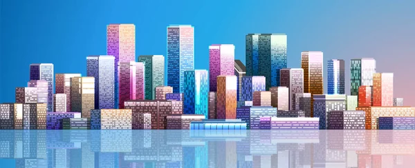 Kilátás Modern Kori Városra Színes Metropolisz Felhőkarcolókkal — Stock Vector