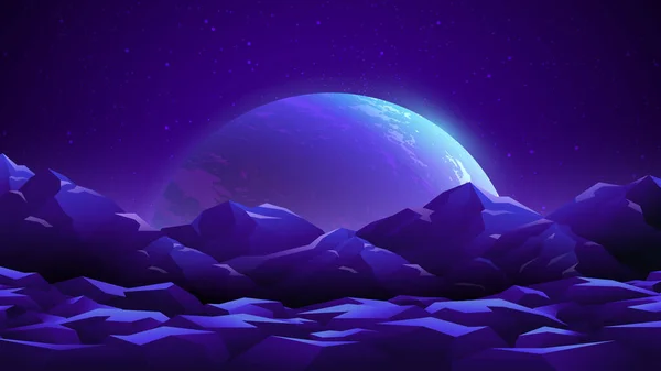 Sombre Paysage Montagneux Futuriste Sur Fond Planète — Image vectorielle