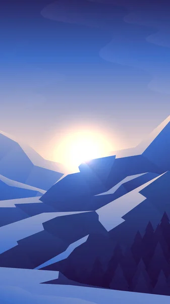 Спокійна Гірська Ілюстрація Ранкове Сонце Засніжених Пагорбах Ландшафт — стоковий вектор